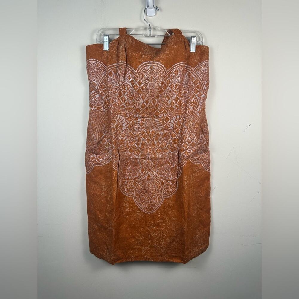 NWT Peruvian Connection orange‎ Silver Printed strapless dress Size 14 Linen